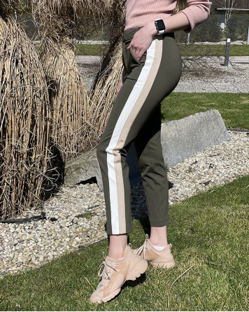 Kalhoty dámské Pinko SAVANNAH khaki s pruhem